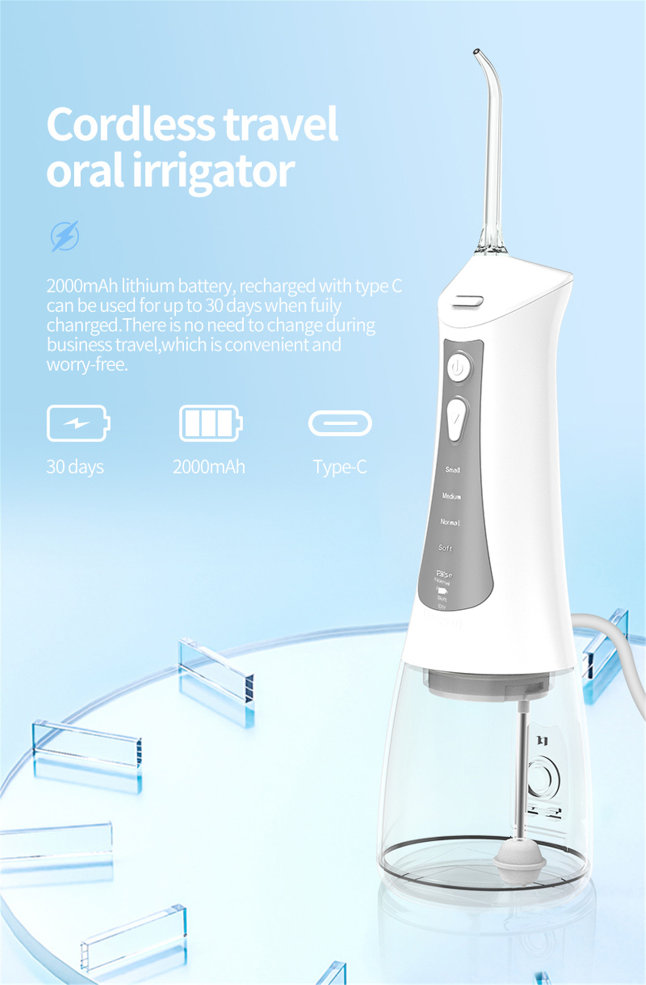 ម៉ាស៊ីនសម្អាតធ្មេញឥតខ្សែ Cordless Oral Irrigator teeth cleaning water pick for oral care (14)