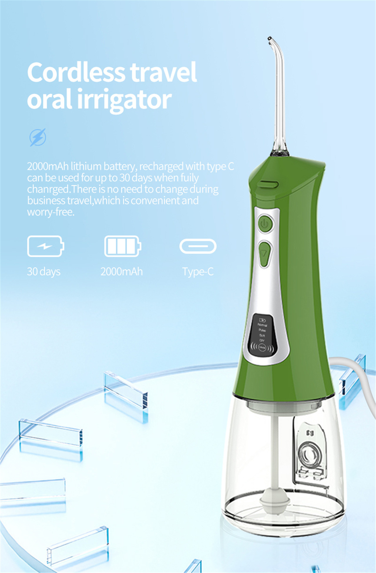 Raccoglitore d'acqua per irrigatore orale con display OLED per lo sbiancamento dei denti (6)