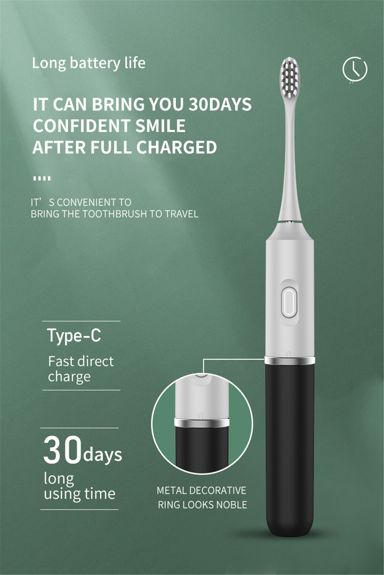 Portab Electric Adults Sonic tandenborstel maklik te setten yn 'e bûse (2)