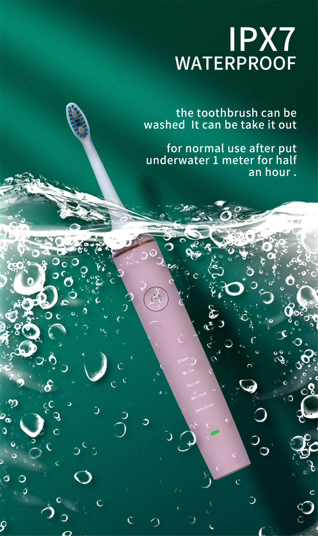 Oppladbar smart ultralyd elektronisk sonisk elektrisk tannbørste (7)