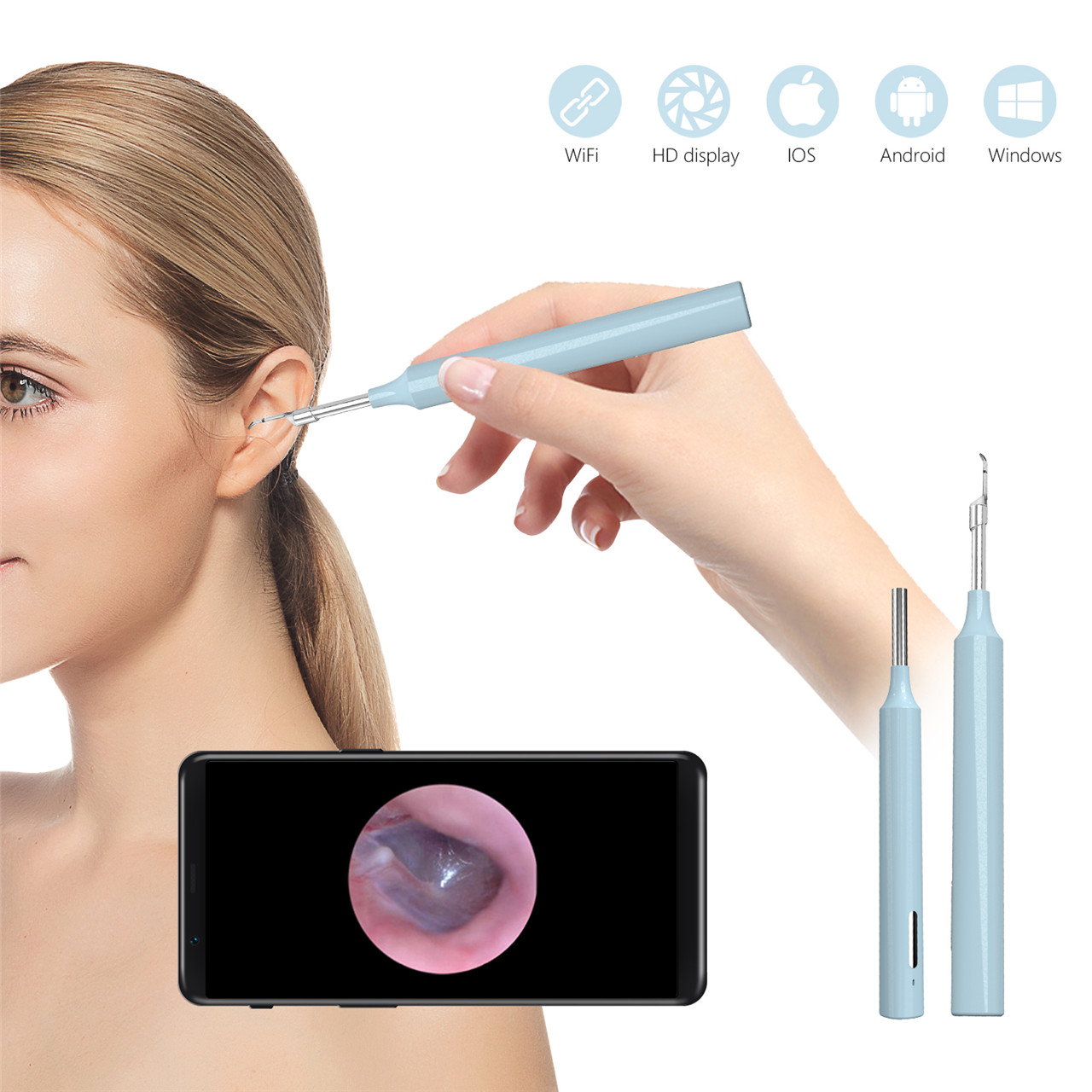 ឧបករណ៍សម្អាតត្រចៀកឥតខ្សែ Smart Visual Ear Cleaning Rod Ear Wax Removal Tool Camera (1)